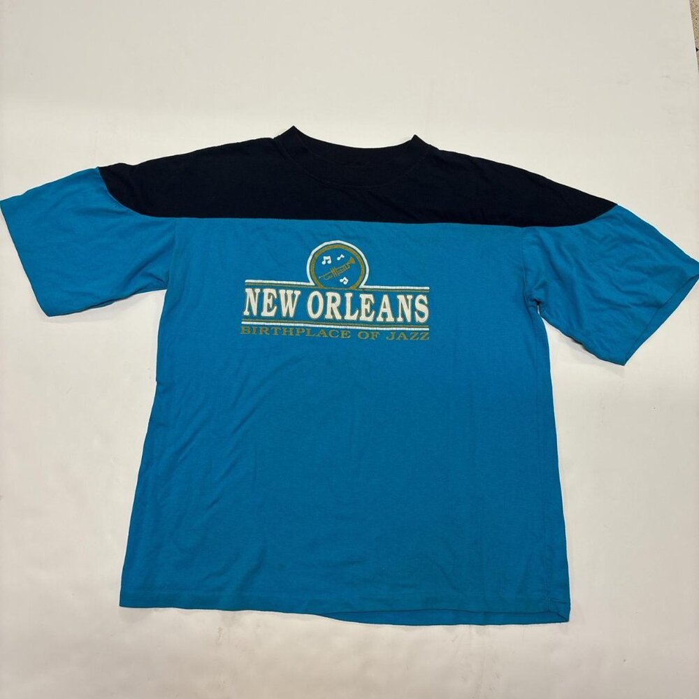 VTG New Orleans Graphic T-shirt Men’s XL Black and Teal Single Stitch Oversized